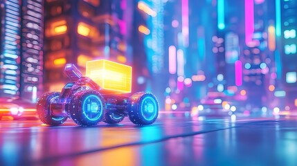 futuristic delivery drone cityscape - cyberpunk aesthetics