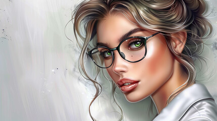 Fototapeta premium Colorful studio portrait of young woman wearing glasses. Glasses advertisement. Fashion concept.