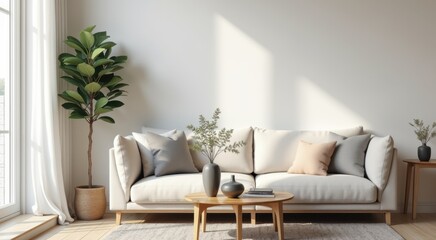 Fototapeta premium A close up of a couch in a living room with a plant