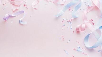 A whimsical scene featuring small, cute coquette ribbons floating against a pastel lilac background.