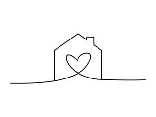 continuous line love home design vector illustration on transparent background