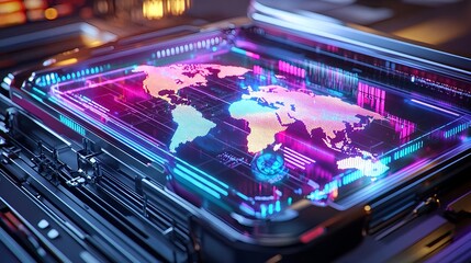 Obraz premium global network data visualization - cyberpunk aesthetics