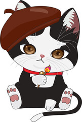 Painter cat artistic kitten chibi character vector