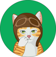 Cute cartoon cat wearing pilot hat vector
