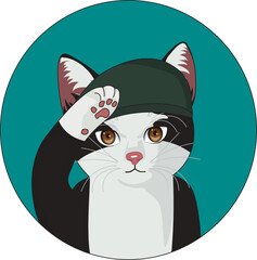 soldier cat sticker saluting kitty vector logo