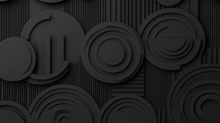 Black background wallpaper, a textured black surface featuring various circular patterns and lines, creating a modern and abstract design.
