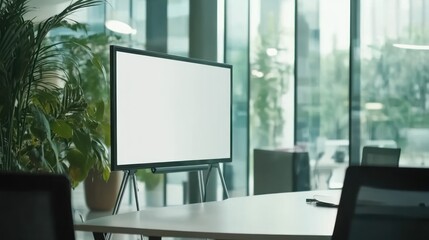 Fototapeta premium Blank Interactive Whiteboard in Modern Office Conference Room