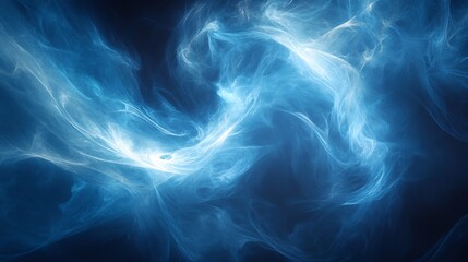 Fototapeta premium Abstract swirling blue nebula glows softly dark background. AI Generated