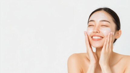 Smiling Woman with Face Mask Enjoying Skincare Routine at Home