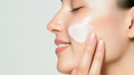 Woman Applying Moisturizing Cream on Her Face for Skin Care Routine