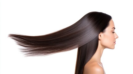 Naklejka premium Woman with Long, Shiny Hair Flowing in a Graceful Motion