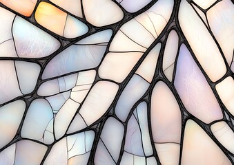 Microscopic insect wing seamless pattern, mycelium network, wing cellular structures, natural organic forms, iridescent color palette