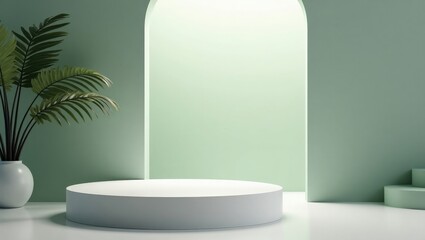White Product Display Platform with Plant