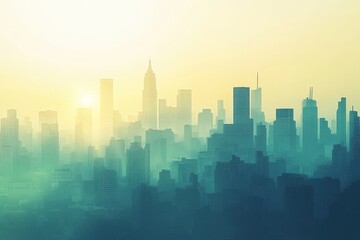 Fototapeta premium City Skyline Sunrise Hazy Metropolis Buildings