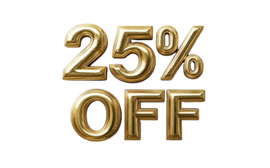 3D golden text 25 percent off on transparent background