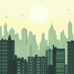 Obraz premium Cityscape Silhouette at Dawn Soft Light City Buildings