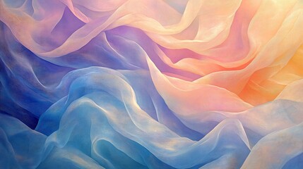 Obraz premium Soft pastel fabrics gently swirl illuminated by warm sunlight creating a dreamy ethereal mood. AI Generated