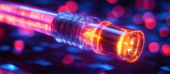 Glowing electrical tube emitting bright energy beam in a futuristic industrial setting  High tech equipment modern technology and innovative power concepts