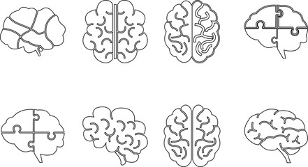 Human internal organ anatomy brain con Set. Brain mental healthcare sign collection flat and line vector isolated on transparent background. Science symbol skin layer intestine linear Pictogram.