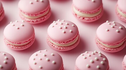 Obraz premium Delicious Pink Macarons with White Sprinkles on Elegant Background