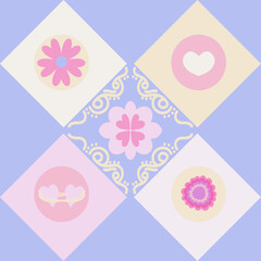 Floral and Heart Pattern Design with Pink Frame for Wedding or Valentine Card