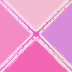 Pink Ribbon Frame with Heart and Flower Decoration for Greeting Card of Valentine