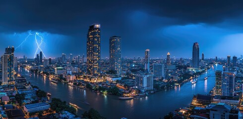 Obraz premium Stormy City Nightscape