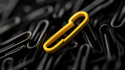 Yellow clip stands out among black clips; business concept