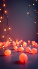 Many lights that are on a table with a purple background