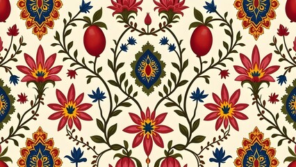Geometric Border Design with Mango Paisleys and Lotus Flowers Background