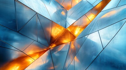 Abstract Geometric Facade Gleaming Warm Light. AI Generated