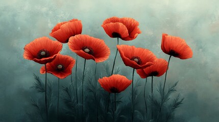 Obraz premium Vibrant red poppies elegantly arranged in soft light. AI Generated
