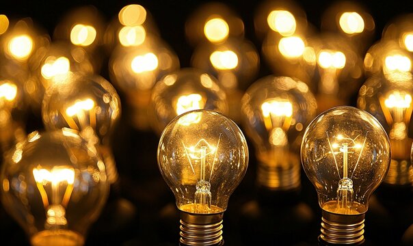 Glowing light bulbs on dark background, ideal for innovation or creativity concepts