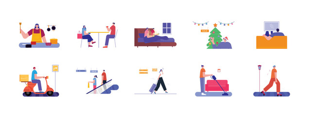 Urban life set illustration. Flat vector illustration
