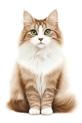 Fototapeta premium Cute Fluffy Cat with Green Eyes and White Fur