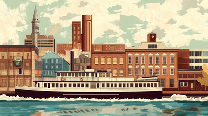 Timeless Bridgeport and ship Poster with Vintage Aesthetic retro