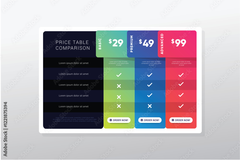 Wall mural minimalist pricing table template website application concept