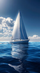 Obraz premium A beautiful sailboat racing in a regatta on the open sea.