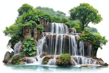 Naklejka premium Waterfall cascading down rocks and lush greenery. AI generative. .