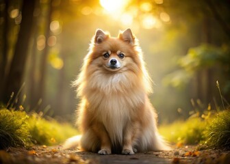 Obraz premium Minimalist Pomeranian in Nature: Cute Fluffy Dog Photography