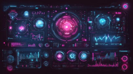 Obraz premium Futuristic HUD interface with digital data and glowing elements.