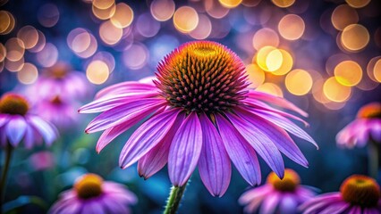Obraz premium Night Blooming Purple Coneflower - Echinacea Purpurea Photography - Summer Flowers