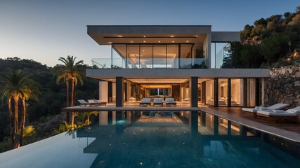 Fototapeta premium swimming pool at night with pool
