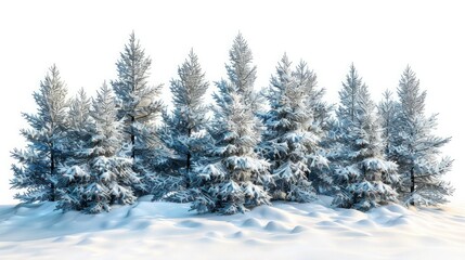 Fototapeta premium Snow-covered pine trees stand in a snowy field. AI generative. .
