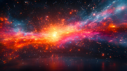 A colorful galaxy with a bright sun in the center. The sun is surrounded by a large number of stars and planets. The scene is full of energy and excitement, with the sun shining brightly