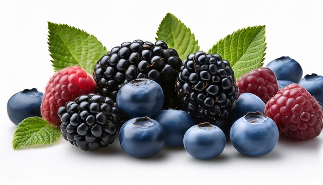 Zarzamoras y moras azules en un fondo con sombras suaves color blanco