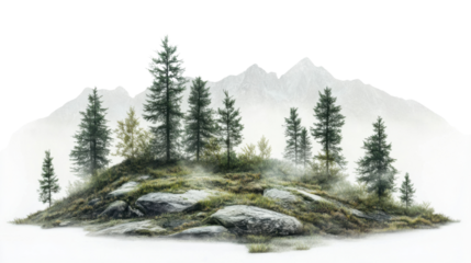 Mountain landscape on transparent background