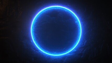 Glowing blue neon circle on dark background.