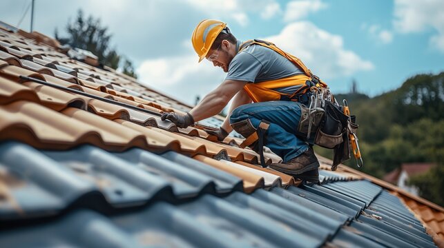 A roofer working on the roof repair of a home