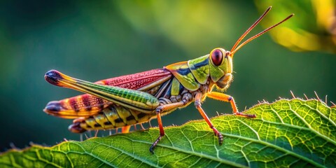 Steppe Grasshopper Closeup, Low Light Meadow Photography, Summer Insect Macro